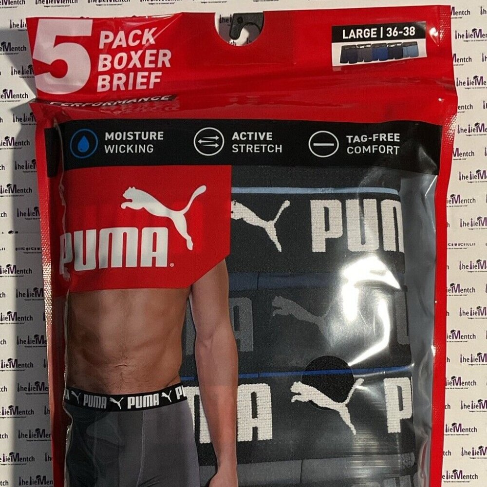 PUMA Mens Boxer Brief Performance 5 Pack Blue/Gray NEW (2 sizes available)